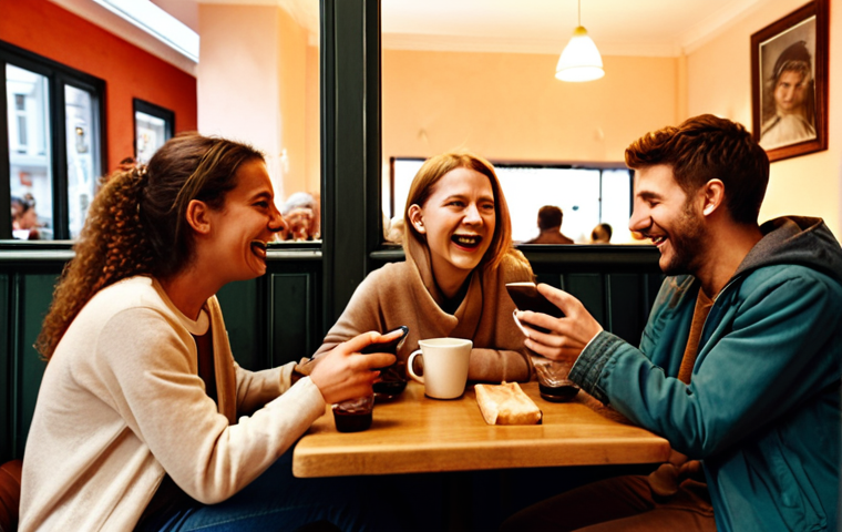 **

Prompt: A cozy scene depicting friends gathered in a warm, inviting Berlin café, laughing and connecting deeply, with smartphones set aside. Emphasis on genuine human interaction and authentic connection, rather than digital devices. Warm lighting, candid expressions, and a sense of "Gemütlichkeit."  Focus on diverse individuals and include typical Berlin cafe details.

**