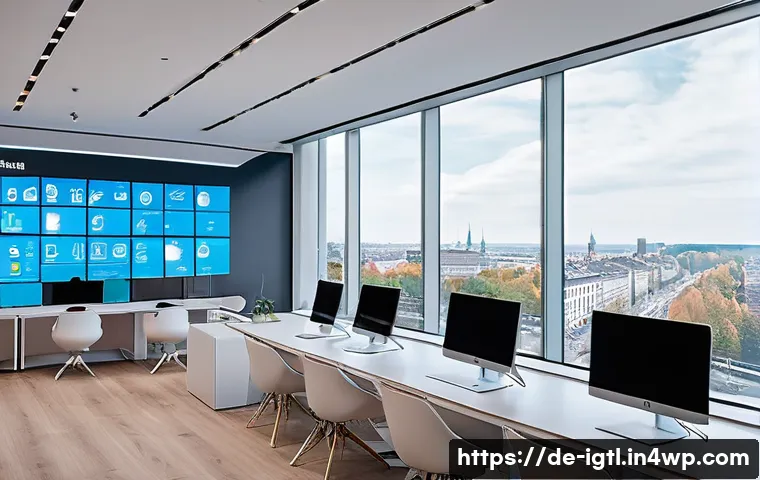 디지털 컴패니언십의 고객 응대 시스템 - A modern customer service center in Germany featuring a sleek, high-tech office environment with mul...