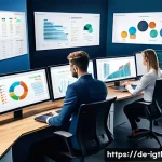 디지털 컴패니언십을 통한 고객 세분화 전략 - A modern German office environment showing a diverse team of data analysts working collaboratively o...
