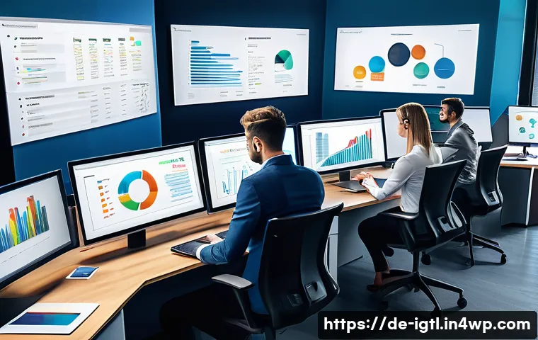 디지털 컴패니언십을 통한 고객 세분화 전략 - A modern German office environment showing a diverse team of data analysts working collaboratively o...