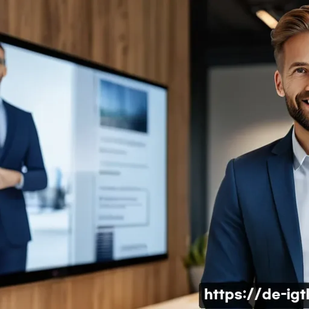 디지털 컴패니언십을 통한 브랜드 구축 전략 - A professional German brand manager engaging authentically with customers in a modern office setting...
