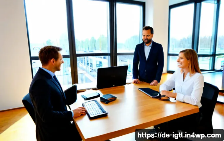 디지털 컴패니언십 사례 성공적인 기업들 - Photorealistic modern German business office in Munich, diverse team of professionals collaborating ...